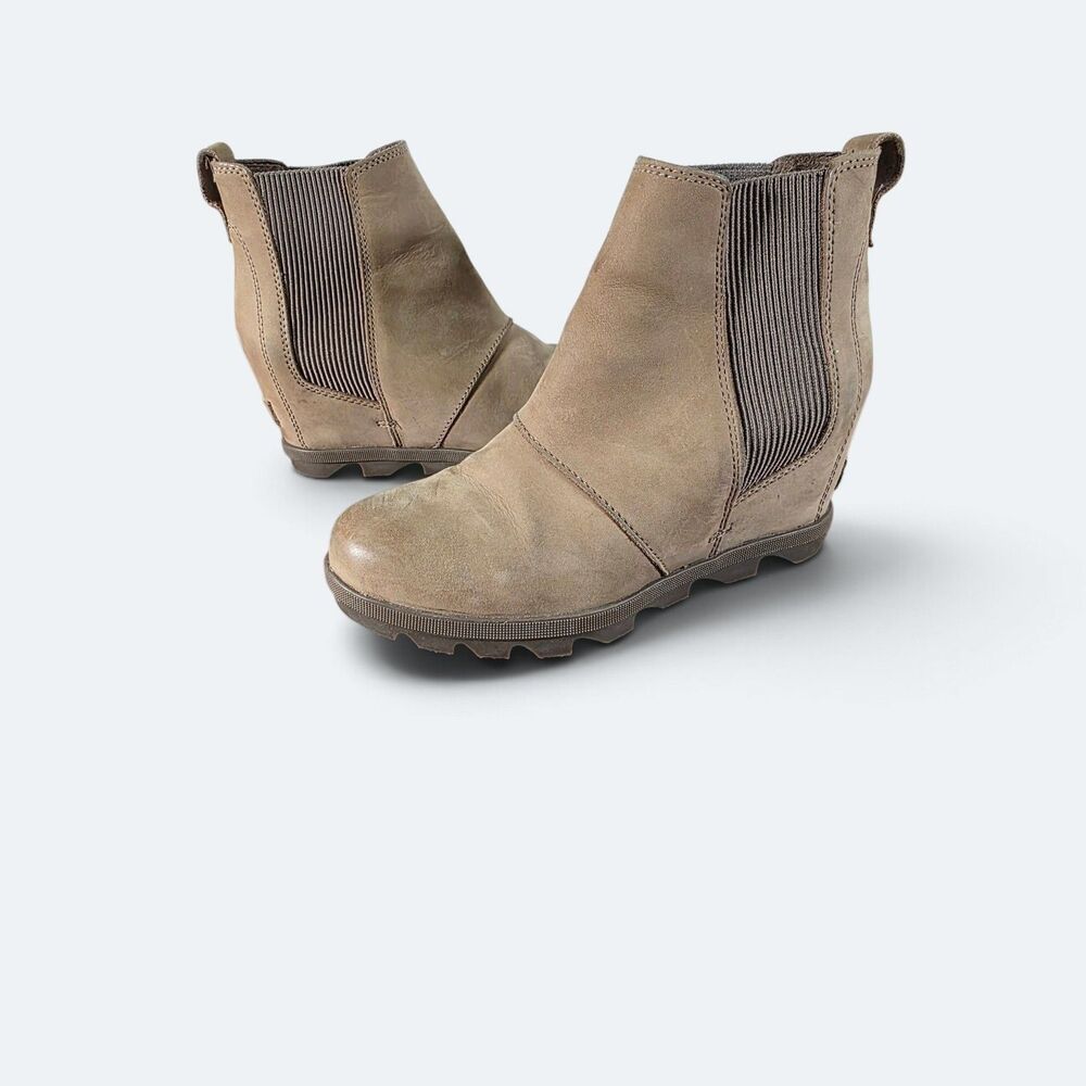 Sorel Joan of Arctic Wedge II Chelsea Boots Ash Brown 7.5 Waterproof Leather